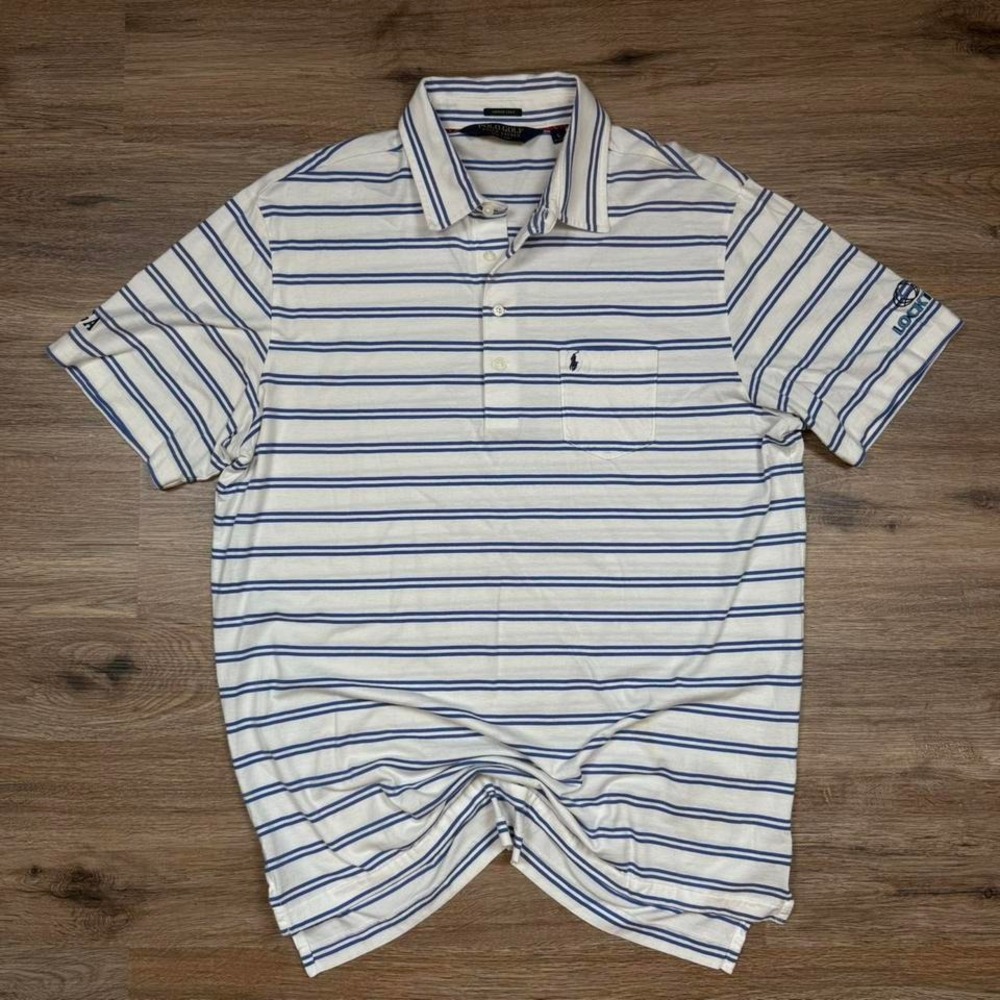 Polo Golf Ralph Lauren‎ white and blue striped polo vintage lisle shirt
